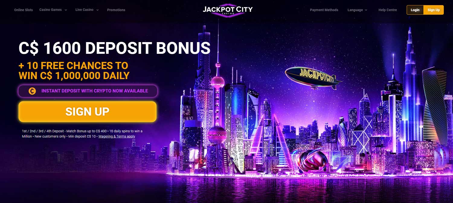 Jackpot City Casino welcome screen