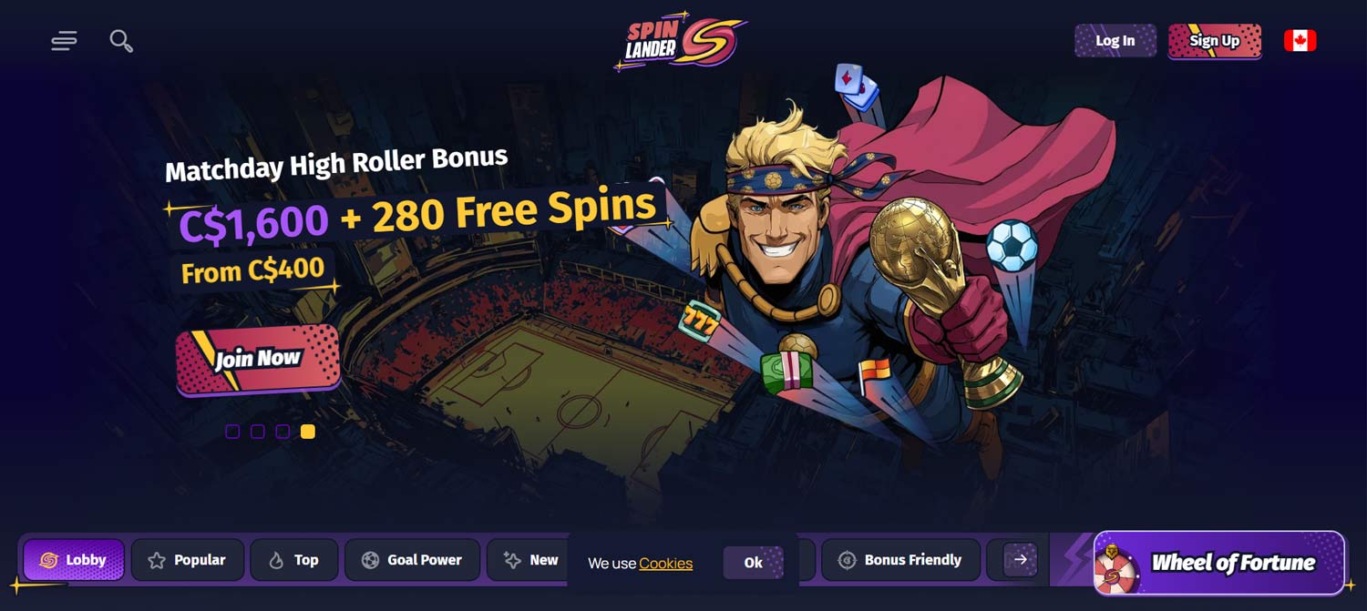 Spinlander casino welcome screen