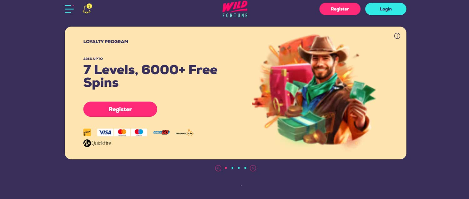 Wild Fortune Casino welcome screen