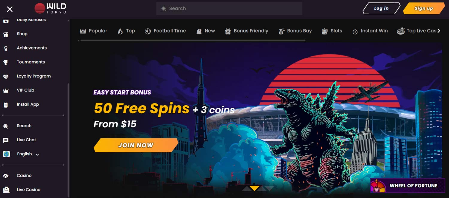 Wild Tokyo casino welcome screen